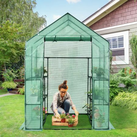 Outdoor Portable Walk-in Greenhouse Planter Tent Zippered Entry Door