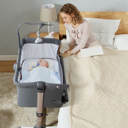 Adjustable Height Side Sleeping Baby Cot-Grey