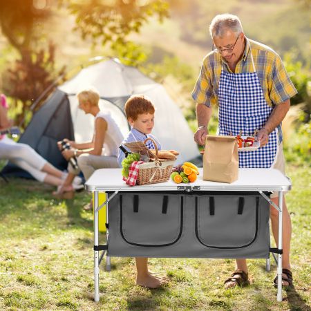 Height Adjustable Folding Camping Table with Twin Storage Cubes