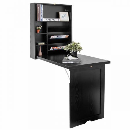 Wall Mounted Table with Adjustable Storage Shelves for Home Office