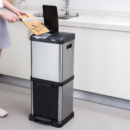 32L Stainless Steel Recycling Pedal Bin