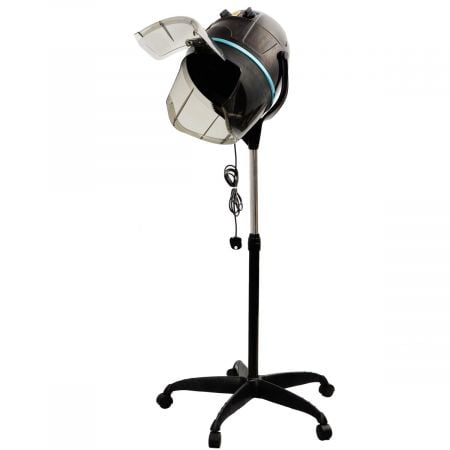 Side view of the Portable Salon Hood Hairdryer with Stand, showcasing the helmet and 5-legged base for stability.