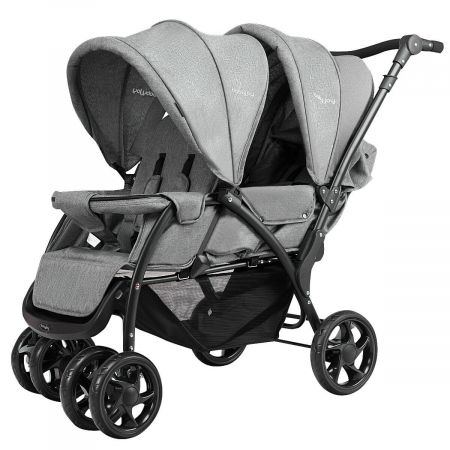 Double Pushchair with Adjustable Backrest and Sunshade
