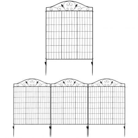 Four-panel folding iron decorative garden fence with elegant patterns, ideal for creating boundaries in your lawn or.