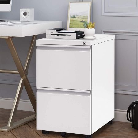 2 Drawer Mobile File Cabinet with Lock and Wheels