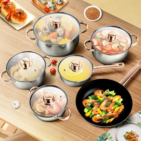 6Pc Non Stick Stainless Steel Cookware Set with Lid