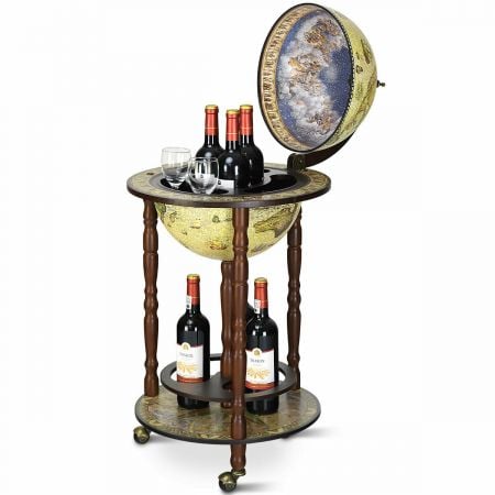 Wooden globe drinks cabinet with Italian styling, featuring a classic globe design and ample storage for wine and.