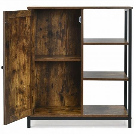Industrial-style storage cupboard with 3 open shelves and adjustable internal shelf, perfect for versatile home.