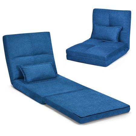 Navy folding lazy floor sofa bed with pillow features adjustable backrest and thickened cushion for ultimate comfort.