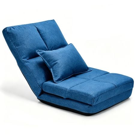 Navy folding lazy floor sofa bed with adjustable backrest and thick cushion, perfect for living room or bedroom use.