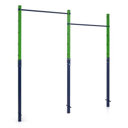 Heavy duty metal pull-up bar station with 5 adjustable heights for versatile outdoor strength training.