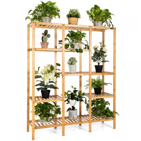5-Tier Bamboo Plant Stand with 12 Potted Plant Shelf for Patio