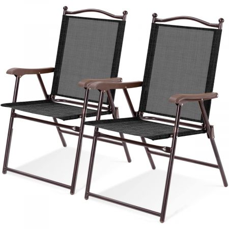 Set of 2 Patio Folding Chairs with Armrests and Footrest