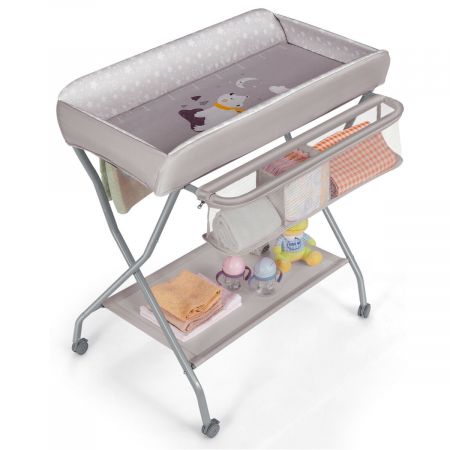 Rolling Baby Changing Table with Large Storage Basket