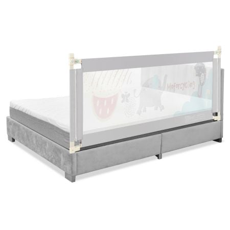 175cm grey baby bed rail guard with adjustable height and cute pattern, ensuring safety for toddlers during sleep.