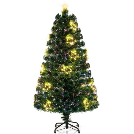 Pre-lit 1.5M artificial Christmas tree with adjustable star lights, colorful fibers, and warm-white fairy lights for.