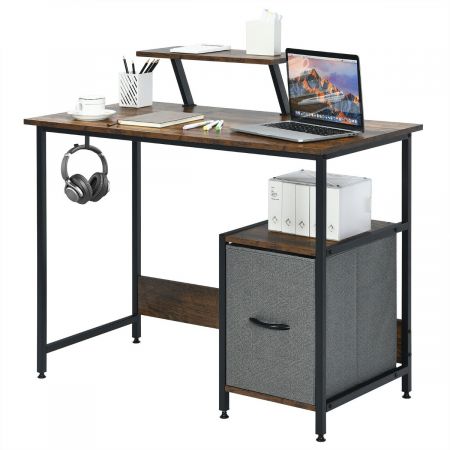 Industrial Computer Desk with Side Storage Drawer and Monitor Stand