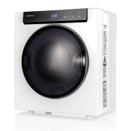 Compact 4KG dryer in white with stainless steel tub, featuring touch screen and see-through window for easy operation.