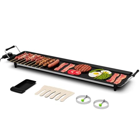 XXL electric barbecue teppanyaki table griddle, 90 x 23cm, non-stick surface for healthier cooking and easy cleaning.
