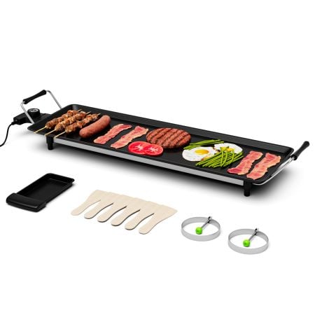 Electric Teppanyaki table griddle with XL 70x23cm cooking area, adjustable thermostat, and non-stick surface for.