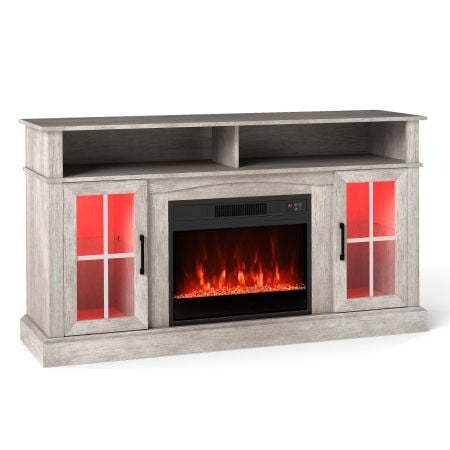 148cm Fireplace TV Stand with LED Lights Entertainment Center for 65 Inch TV