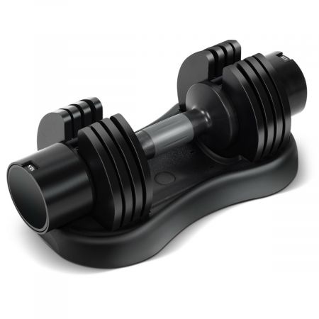 5-in-1 adjustable dumbbell with tray, featuring non-slip metal handle and 8 weight plates for versatile workouts.