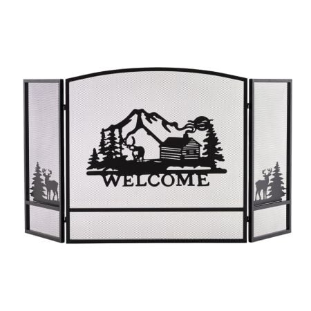 55 x 29.5 inch fireplace screen with moose pattern, high-density metal mesh for safety, and foldable design for easy.