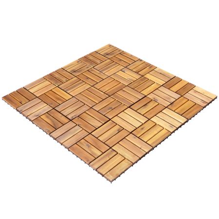 Acacia wood interlocking patio deck tile, covering 2.5㎡, designed for easy no-tool installation in outdoor or indoor.