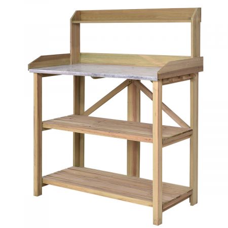 3 Tier Garden Patio Potting Table with Storage Shelf and Hooks