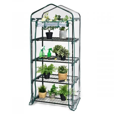 4 Tier Mini Greenhouse Growhouse with Zippered Roll up Door