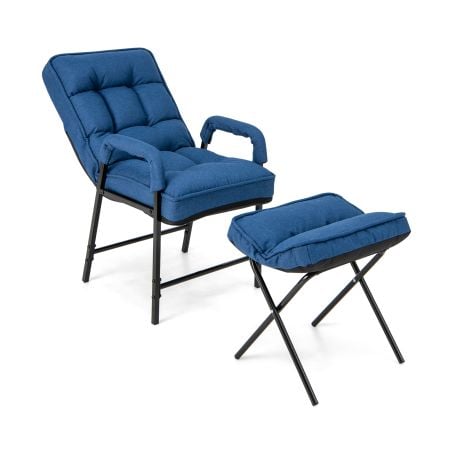 Blue linen fabric accent chair showcasing a 5-position adjustable backrest, perfect for personalized comfort and.