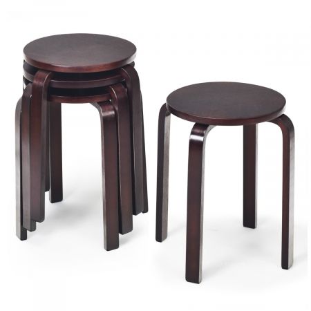 Set of 4 Stackable Dining Stools Bentwood Round Chairs