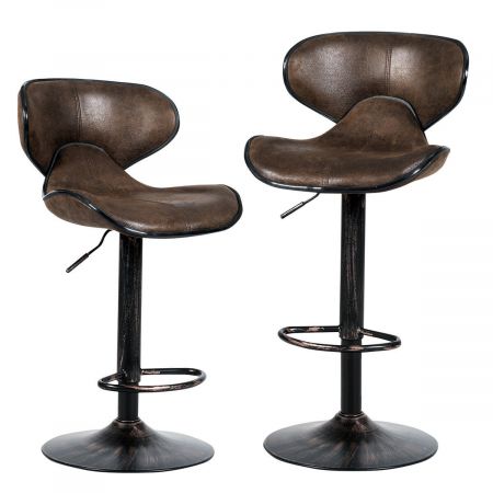Set of 2 Bar Stools with Swivel Gas Lift and Footrest