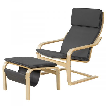 Wooden Lounge Chair with Footstool and Removable Cushion