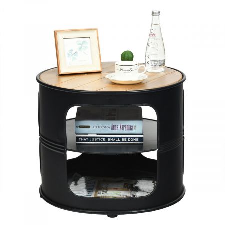 3-Tier Round End Table with Storage Shelves for Living Room