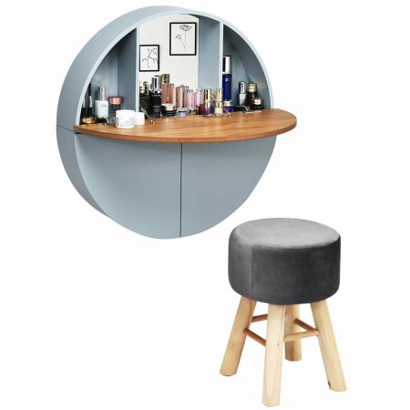 Wall Mounted Dressing Table Set with Mirror and Table Stool