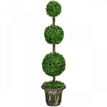 Costway Artificial Triple Ball Shaped Topiary Tree with Wooden Rattan