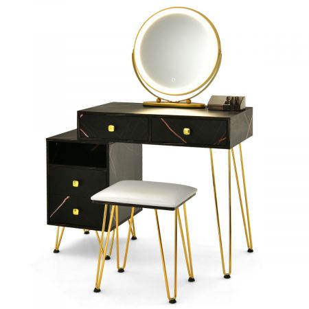 3 Modes Vanity Dressing Table with 3 Color Detachable LED Mirror
