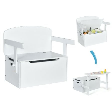 Kids 3-in-1 table and chair set in white, convertible to storage box, perfect for organizing toys and studying.