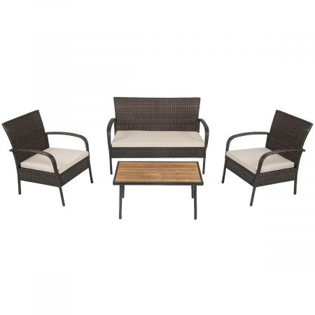 4 Piece Rattan Furniture Set with Cushioned Chairs and Loveseat