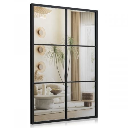 Large rectangle wall mirror with a sleek black metal frame, showcasing high-definition glass for a brightening effect.