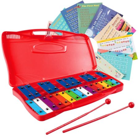 Vibrant 25-note aluminum xylophone for kids with colorful keys and easy-hold mallets, encouraging musical creativity.