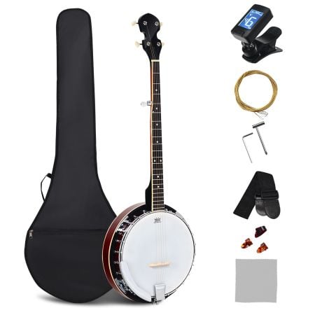 Full size 5-string banjo with Remo head, Sapele wood resonator, and included accessories for versatile music playing.