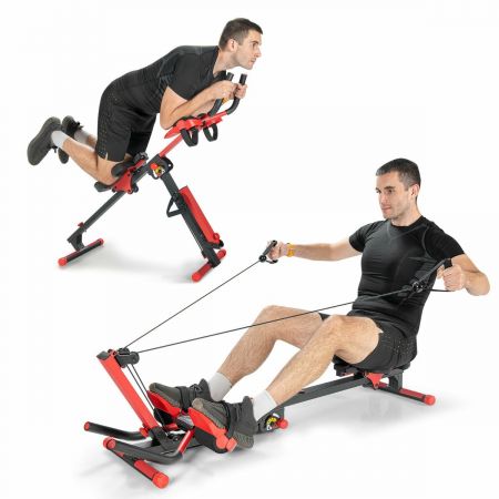 4-in-1 folding rowing machine featuring adjustable angles and smart control panel for full body workouts at home.