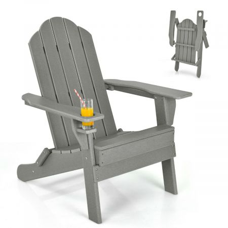 Folding Garden Adirondack Chair with Built-in Cup Holder