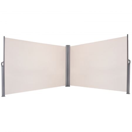 Double-sided retractable folding side awning with aluminum frame, 600 x 180 cm, ideal for outdoor privacy and sun.