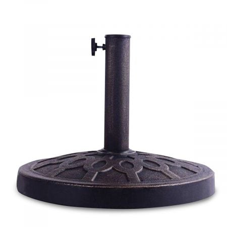 Resin patio umbrella base with decorative pattern, 45cm diameter, fits 38-48mm poles, ideal for outdoor stability.