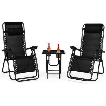 3 Pieces Zero Gravity Lounge Chair Set with Tea Table