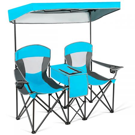 Double Folding Camping Chair with Canopy and Armrests
