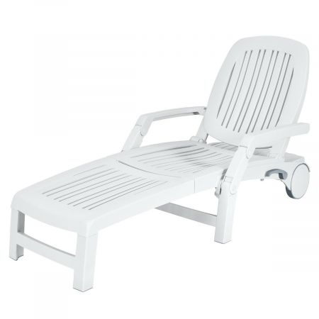 Adjustable Folding Outdoor Chaise Lounge Chair With Storage and Wheel